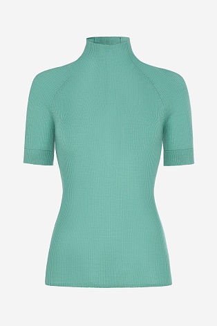 Водолазка в рубчик с коротким рукавом, мятная