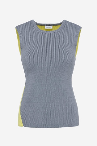 Двухцветный топ в рубчик, серо-желтый