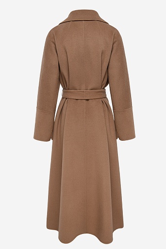 Длинное пальто на поясе, бежевое