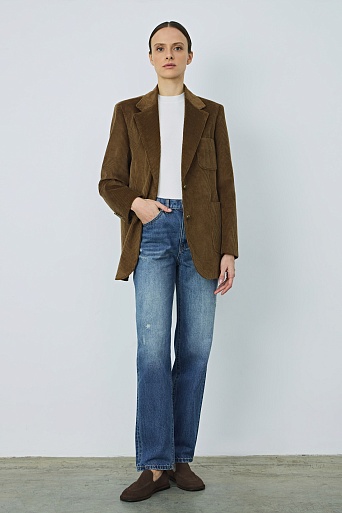 Прямые джинсы с потертостями, голубые