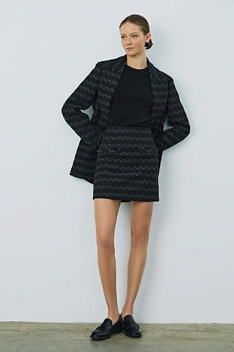 Жакет оверсайз на одной пуговице, черный с узором ANDREA