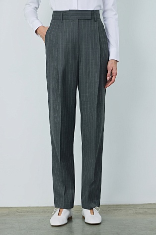 Прямые брюки в тонкую полоску, серые