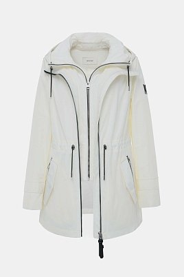 Удлиненная ветровка с капюшоном, молочная