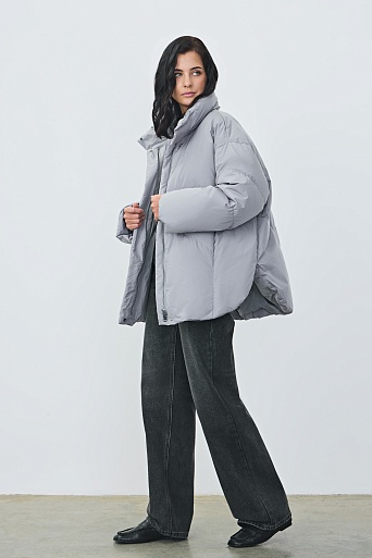 Пуховик с воротником стойкой, серый