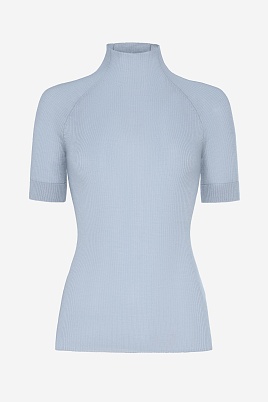 Водолазка в рубчик с коротким рукавом, нежно-голубая