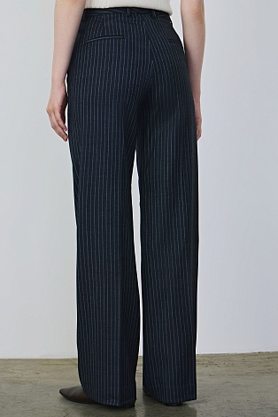 Прямые брюки в полоску, темно-синие MARIA
