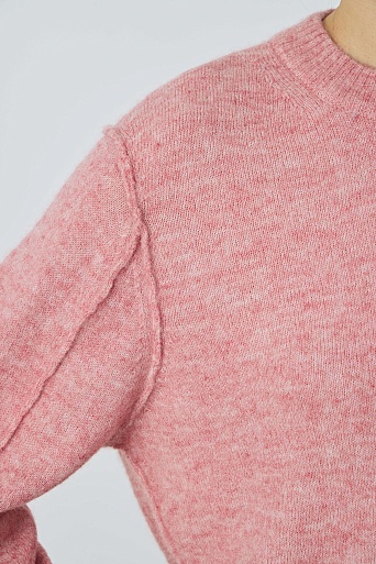 Джемпер из альпаки с декоративным швами, лососевый меланж