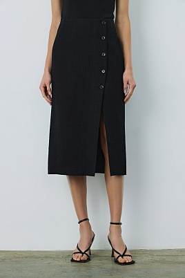 Юбка букле с ассиметричной застежкой, черная ALETTA