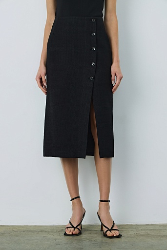 Юбка букле с ассиметричной застежкой, черная ALETTA
