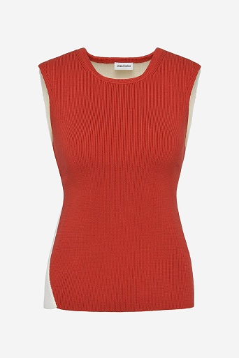 Двухцветный топ в рубчик, молочно-красный