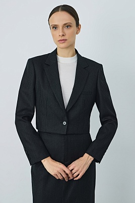 Укороченный жакет в тонкую полоску, черный GEORGINA