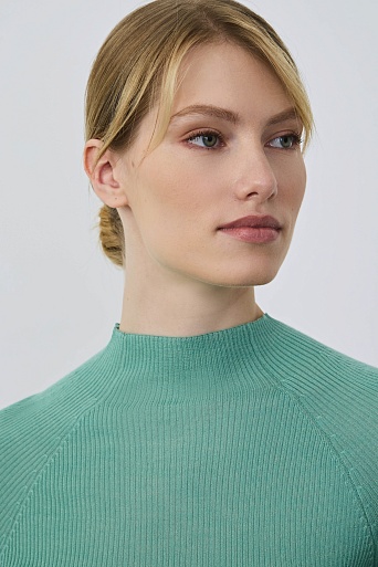 Водолазка в рубчик с коротким рукавом, мятная