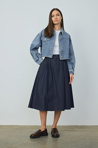 Укороченная джинсовая куртка, голубая