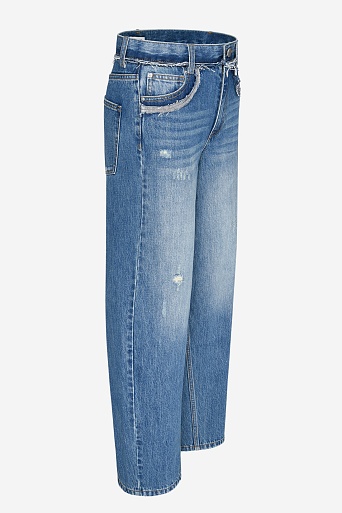 Джинсы barrel fit, синие с потертостями