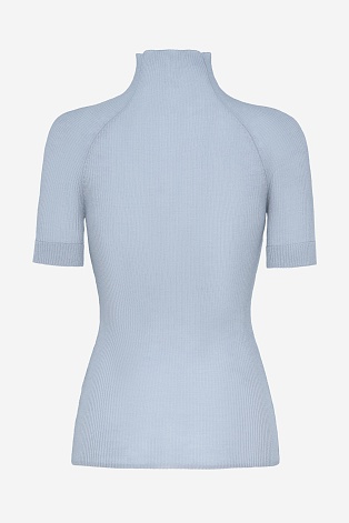 Водолазка в рубчик с коротким рукавом, нежно-голубая