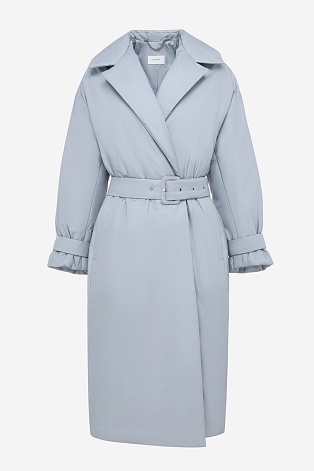 Пальто на поясе, серо-голубое