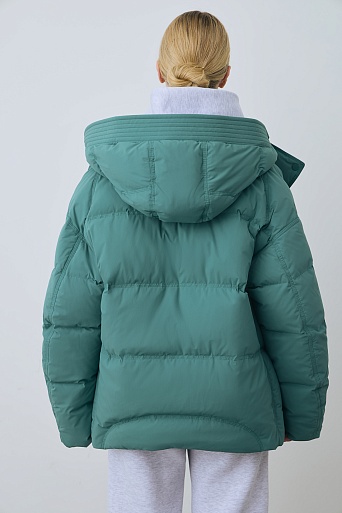 Пуховик-оверсайз с капюшоном, бирюзовый