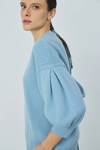 Джемпер из шерсти с рукавами-фонариками, голубой