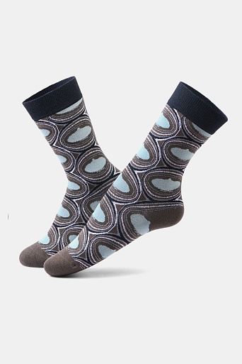 Носки с узором овалы, коричневые с голубым