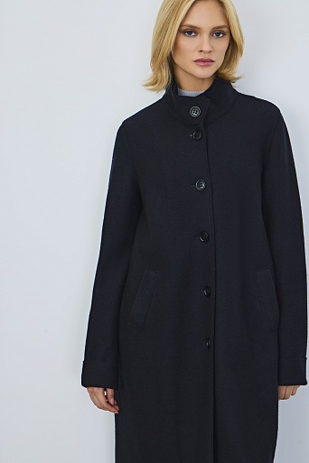 Пальто с воротником-стойкой, иссиня-черное