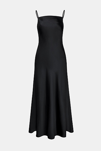 Атласное платье на бретельках, черное