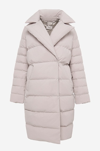 Пуховое пальто-кокон, пудровое