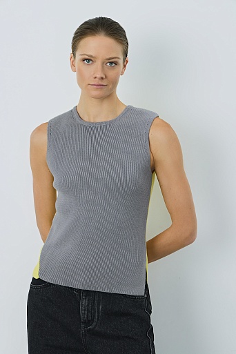 Двухцветный топ в рубчик, серо-желтый