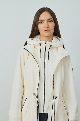 Удлиненная ветровка с капюшоном, молочная