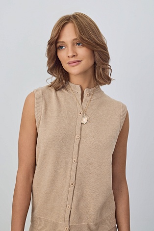 Трикотажный кардиган без рукавов, бежевый