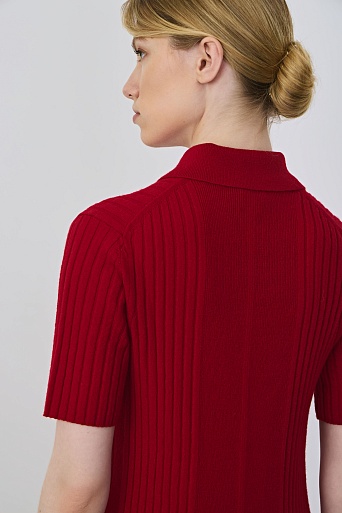 Поло из мериноса в рубчик, красное