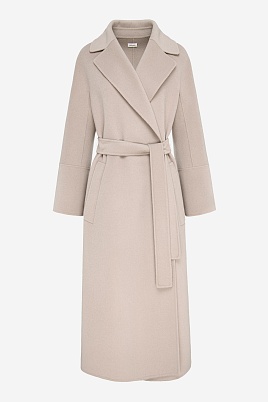 Длинное пальто на поясе, пудровое