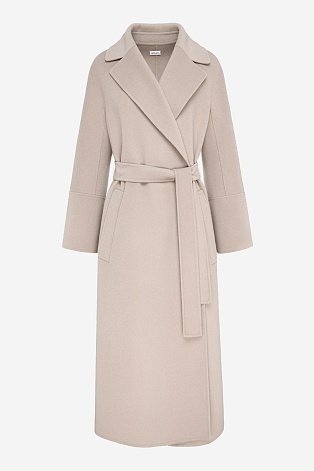Длинное пальто на поясе, пудровое