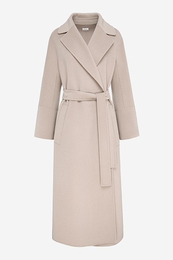 Длинное пальто на поясе, пудровое