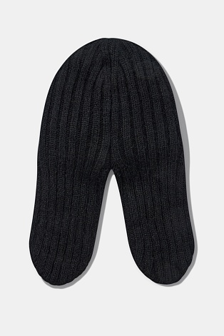 Шапка-ушанка в рубчик с ангорой, черная