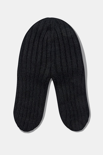 Шапка-ушанка в рубчик с ангорой, черная