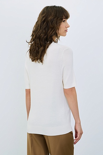 Тонкий джемпер из шерсти с коротким рукавом, молочный