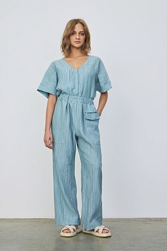 Комбинезон из жатой ткани, голубой