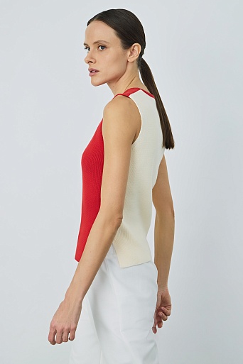 Двухцветный топ в рубчик, молочно-красный