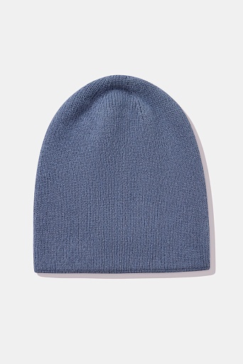 Шапка бини с ангорой, серо-голубая