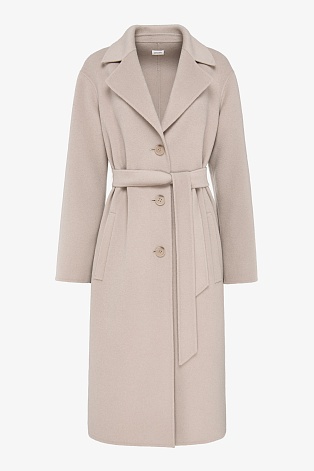 Пальто на пуговицах с поясом, пудровое